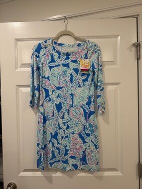Lilly Pulitzer Blue Floral-Print Shift Dress with UPF